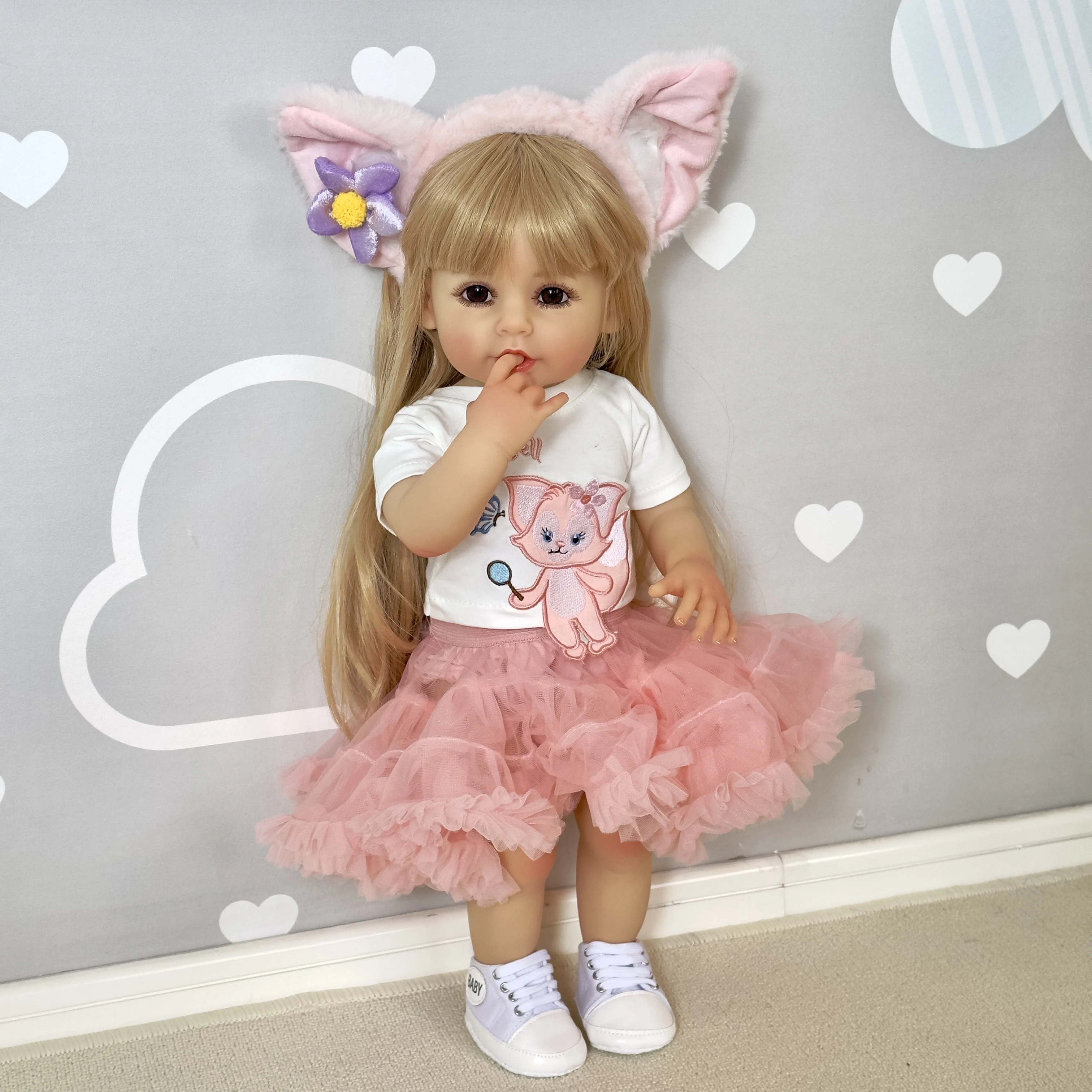 

NPK Brand 22 Inch Full Body Silicone Reborn Baby Doll Standing Princess Dressing Girl Toys Xmas Gift