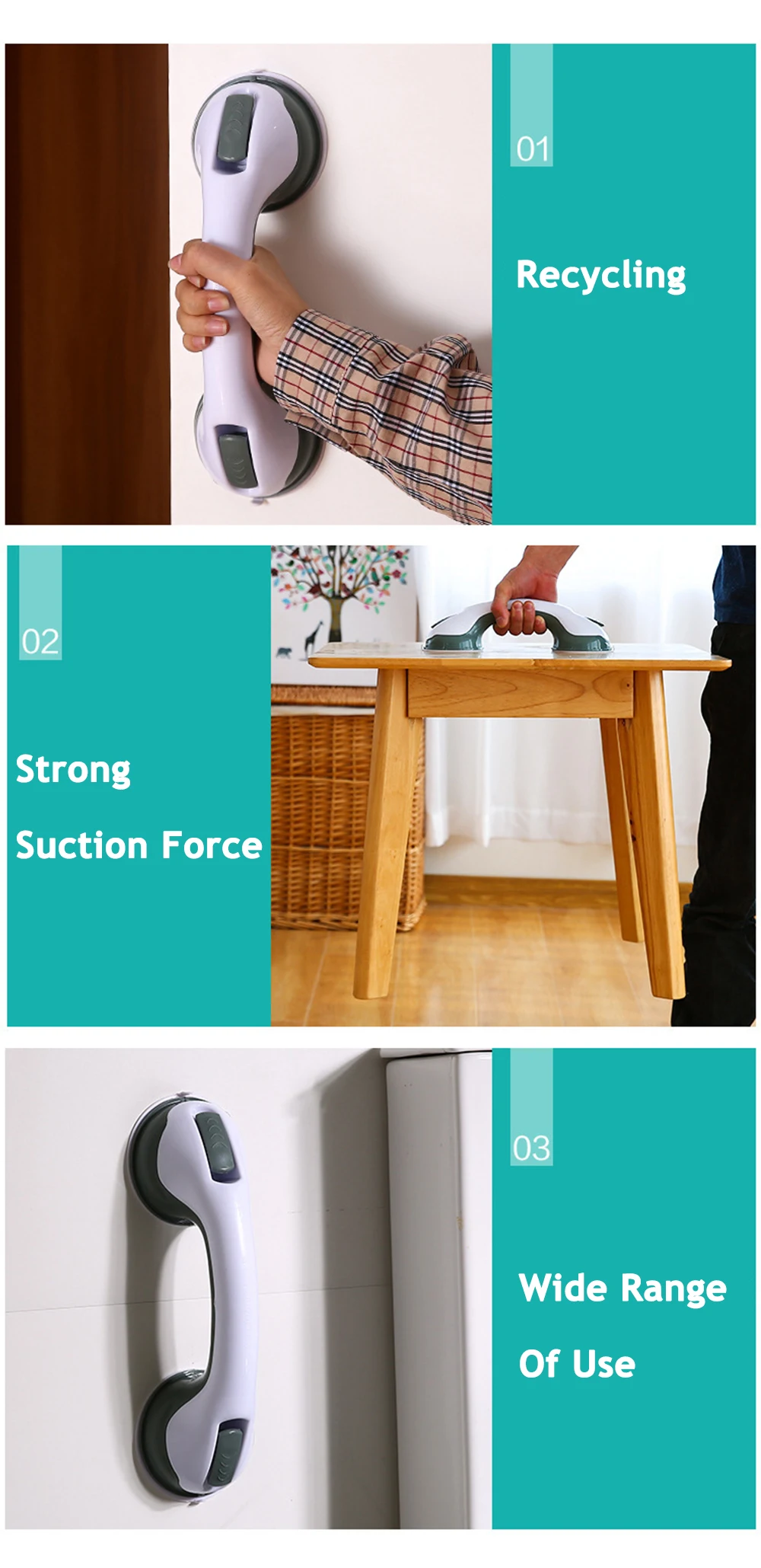 Description Picture 5 of itemBathroom Suction Grab Bar Safety Helping Handle Anti Slip Shower Handles Vacuum Sucker Handrail Plastics Suction Cup Bath Handle