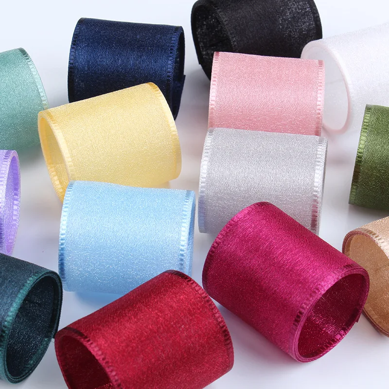 Solid Organza Satin Ribbon Sheer Chiffon Tape For DIY Crafts Gifts Wrapping Wedding Christmas Party Packing Decoration 10 Meters