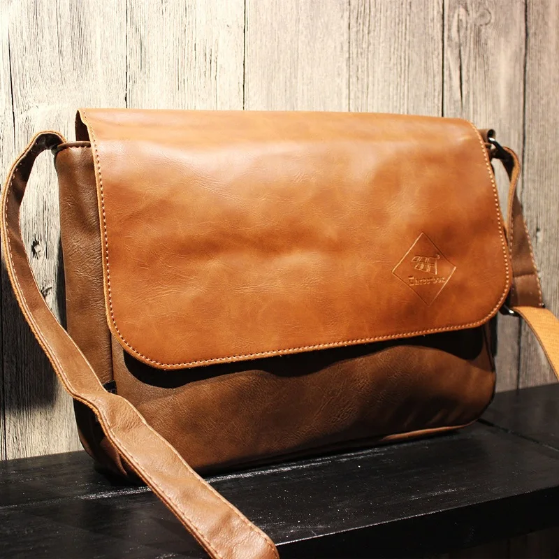 Vintage Flip Men's Shoulder Bag PU Leather Large Capacity Messenger Bag Fashion Man Crossbody Bag Casual Travel Sling Bag