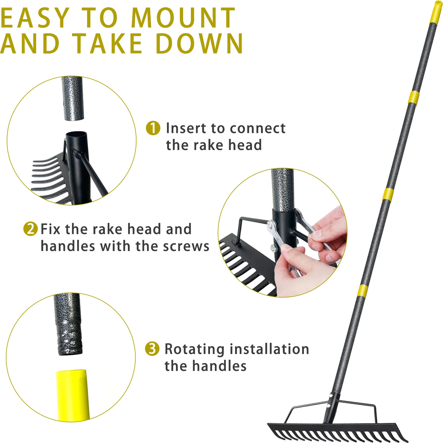 17 Steel Tines Metal Head Rake Tool for Loosening Soil, Bow Rake Heavy Duty Garden Rake, Gathering Leaves, Leveling Lawn 5