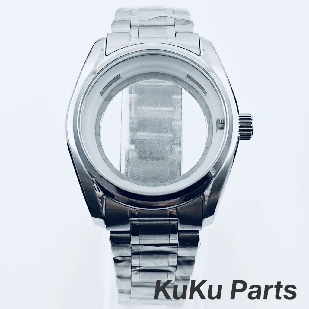 Silver Sapphire Crystal Watch Case with 33.5mm Dial Compatibility