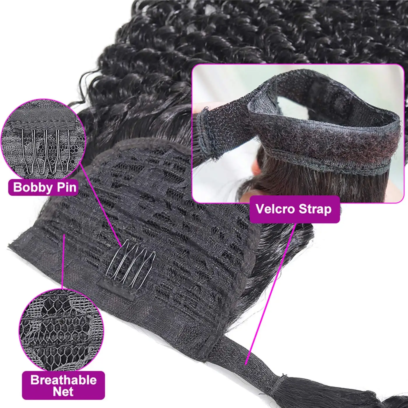 Human Hair Extensions Kinky Curly Natural Color Wrap Around 100% Brazilian Human Hair Ponytail