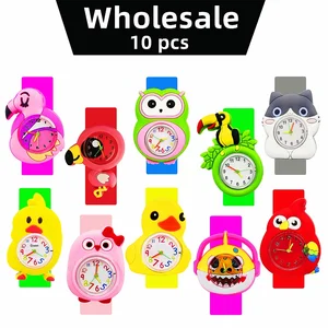 10Pcs Wholesale Children Watches Cartoon Flamingo, Toucan, Owl Fun Toys Baby Birthday Gift for Boys Girls Kids Watches Bracelet