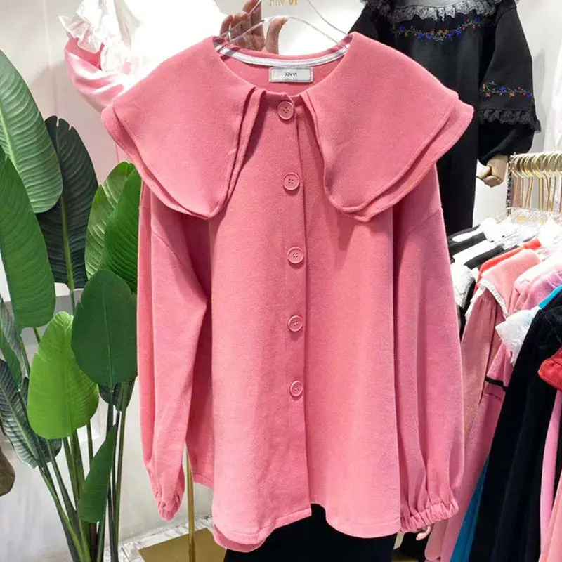 2023 New Spring and Autumn Seasons Fashion Age Reducing Playful Doll Collar Loose Foreigner School Style Shirt Oversize Coat