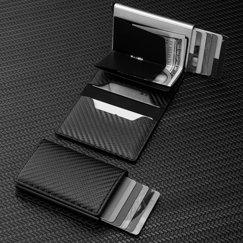 Credit Card Holder Carbon Fiber Men Rfid Smart Thin Slim Pop Up Minimalist