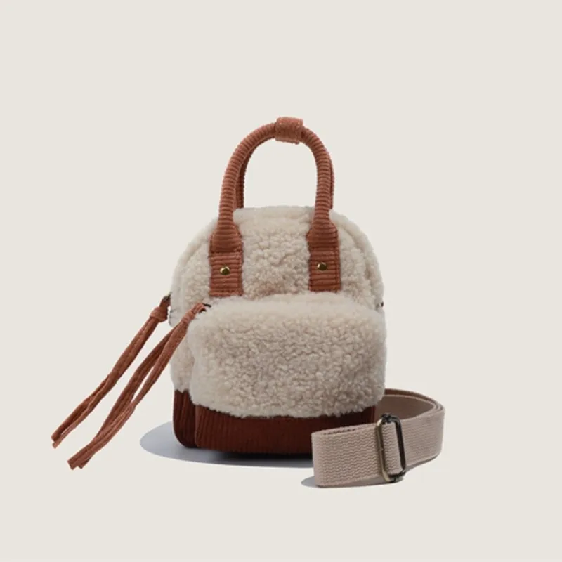 JIAERDI Cute Lambswool Patchwork Handbag Women Small Capacity Shoulder Bag Ladies Fashion Casual Versatile Student Crossbody Bag