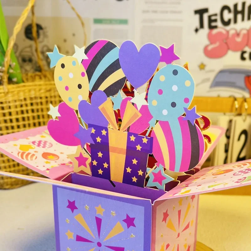1 pop-up Happy Birthday 3D gift box greeting card birthday wishes holiday universal gift cards envelope included