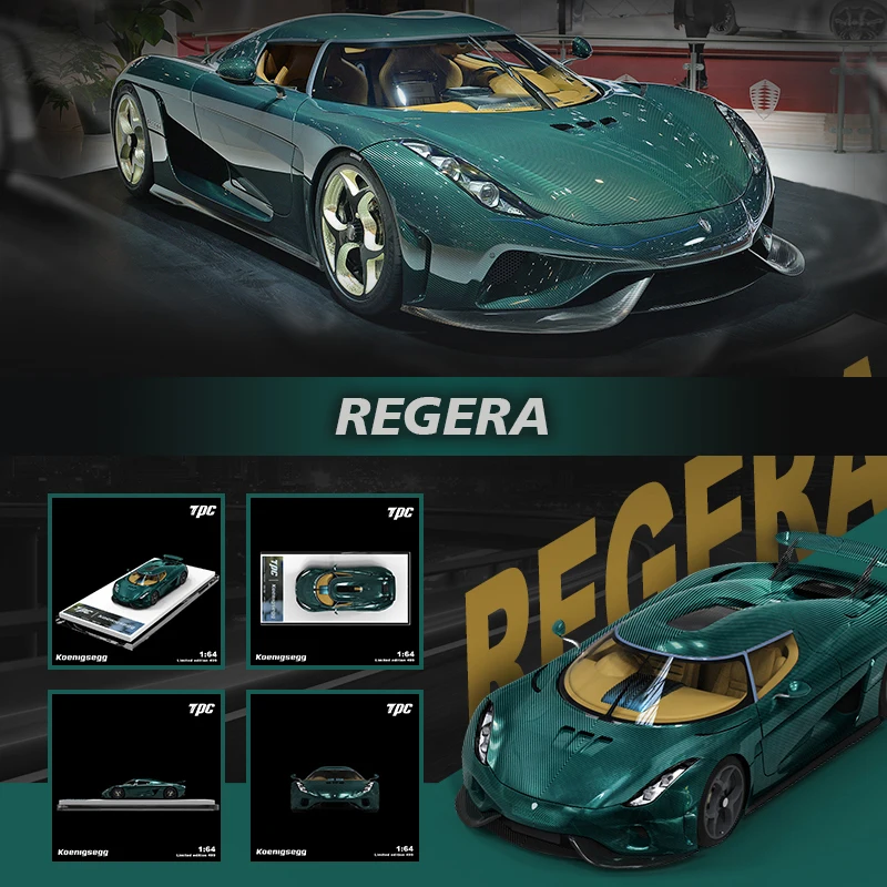 

TPC In Stock 1:64 Regera Green Carbon Ghost Diecast Diorama Car Model Collection Miniature Carros Toys