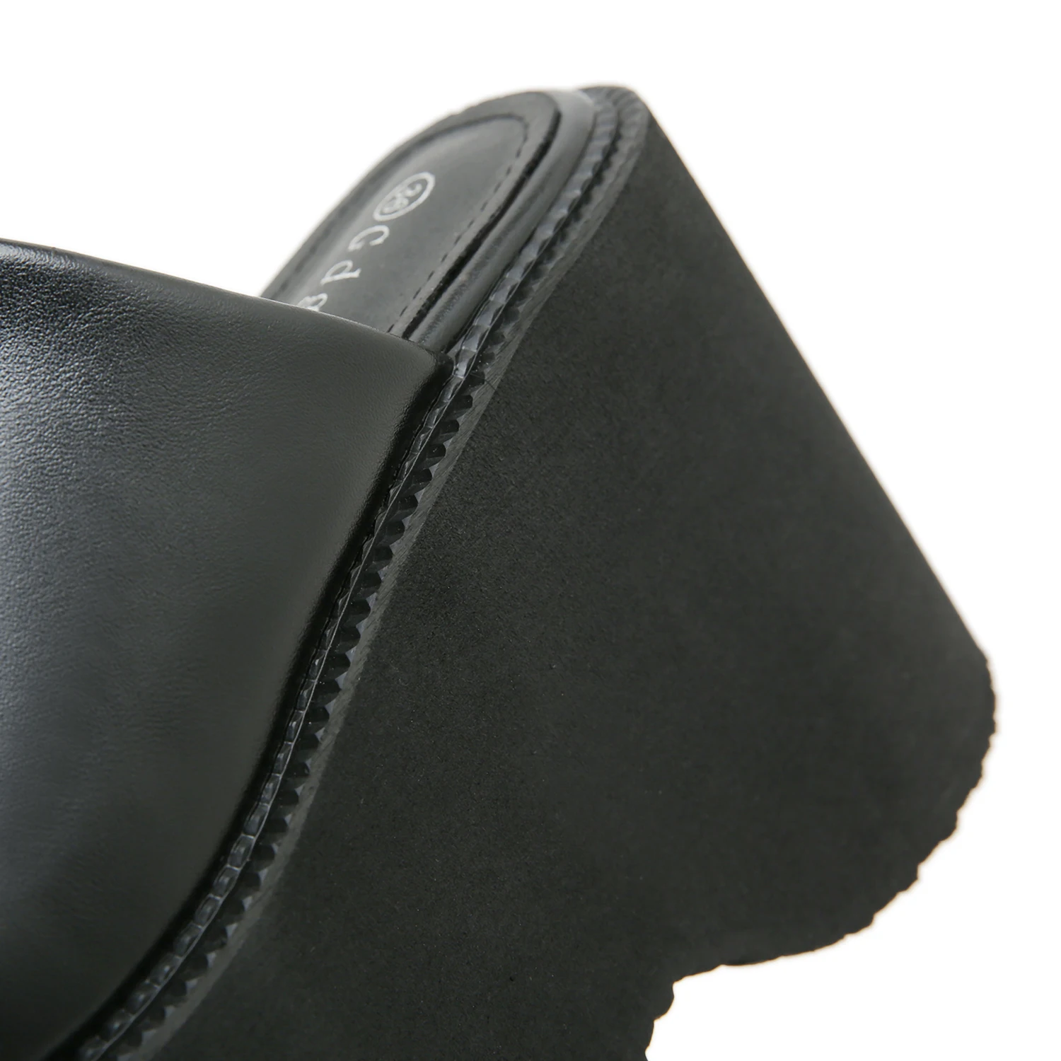 Gdgydh Modische Plateau-Pantoletten mit quadratischer Zehenpartie, schwarze PU-Slip-On-Loafer, dicke Absätze, bequeme Sommerschuhe für Damen, Hausschuhe – Detail 9