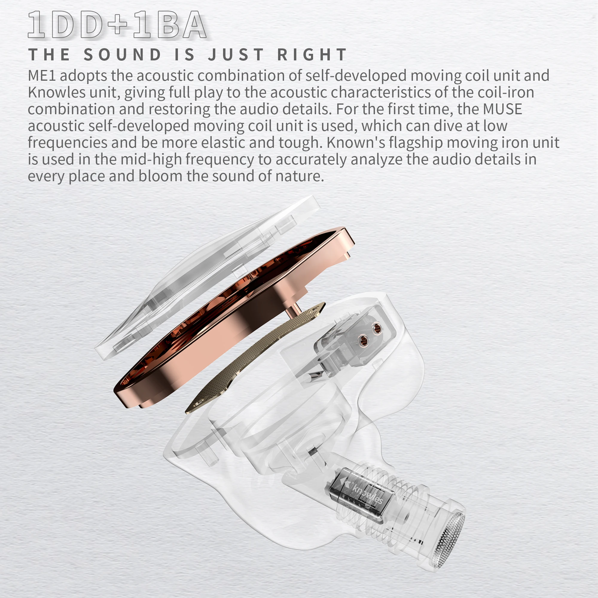MUSEHIFI ME1 10mm DLC Dynamic Diaphragm + 1BA Hybrid 2Pin 0.78mm