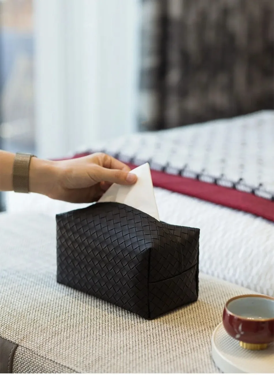 Leder-Gewebemuster Taschentuchbox Rechteckiger Serviettenhalter für Zuhause Schlafzimmer Wohnzimmer Desktop-Dekoration Taschentücher – Detail 13