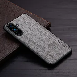 Luxury Bamboo Wood Pattern Leather Phone Case - Premium Design Cover for Samsung A06 5G (Light Gray)