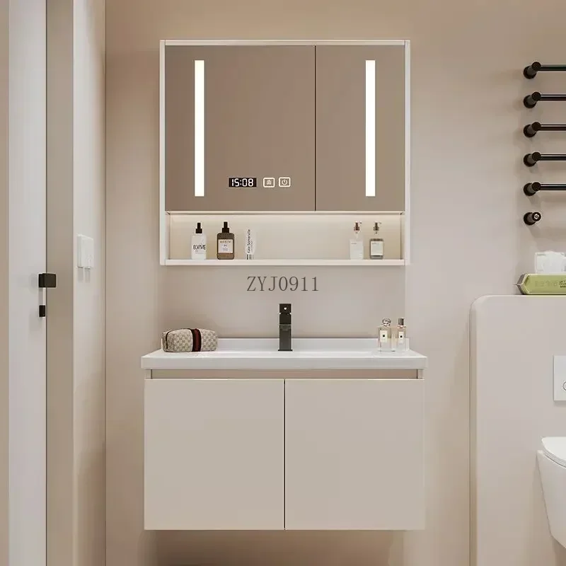 *White Display Bathroom Cabinets Integrated Ceramic Washbasin Wall Mirror Drawer Bathroom Cabinets Toilet Furniture