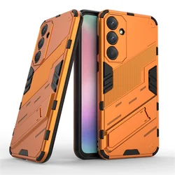 Armor Shockproof Phone Case with Magnetic Holder and Stand Back Cover for Samsung A55 5G (Orange)