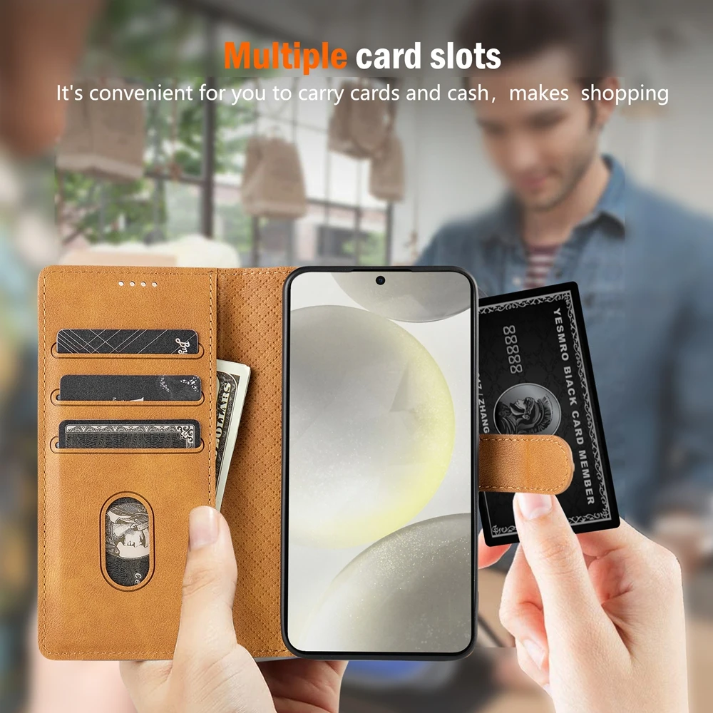 Leather Flip Wallet Phone Case with Card Slots and Kickstand Feature