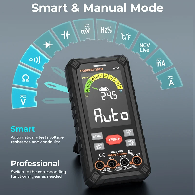 MT03 10000 Counts Smart Rechargeable Multimeter Auto Range Ture RMS 1000V 10A Tester Ohm Hz Capacitance NCV Digital Multimeter 2