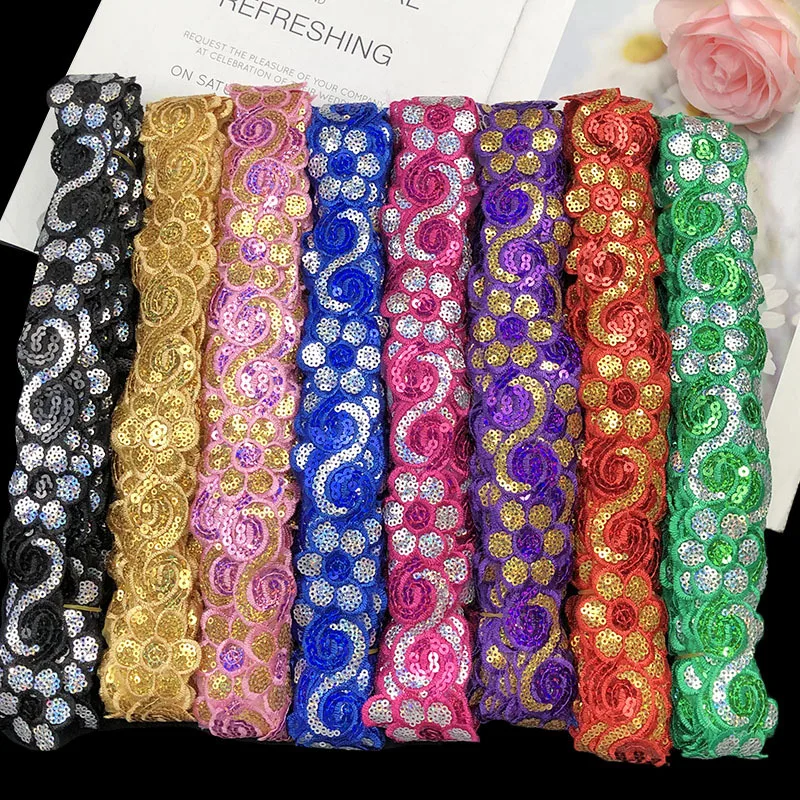 Description Picture 6 of item1/3/5 Yards 4CM Wide Shiny Beading Sequins Lace Fabric Trim for Wedding Decor Handmade DIY Craft Lace Garments Sewing Supplies