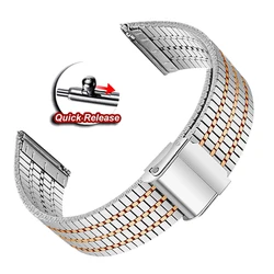 Elegant Stainless Steel Watch Strap - Universal Fit, 20mm/22mm - 1Pcs 22mm Universal (1 - Silver Rose Gold)