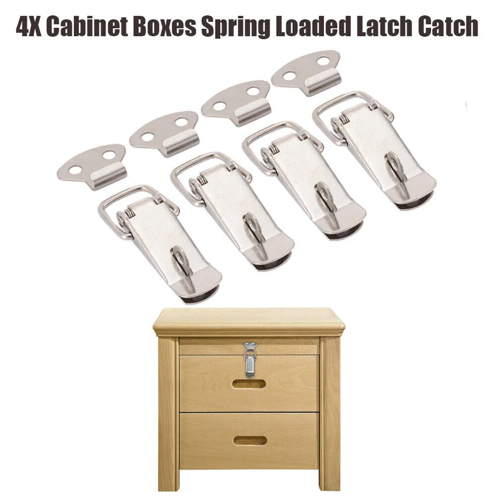 Description Picture 4 of item4pcs Duck Billed Spring Buckle Latch Catch Stainless Steel Cabinet Boxes Handle Toggle Lock Clamp Hasp Door Hardware