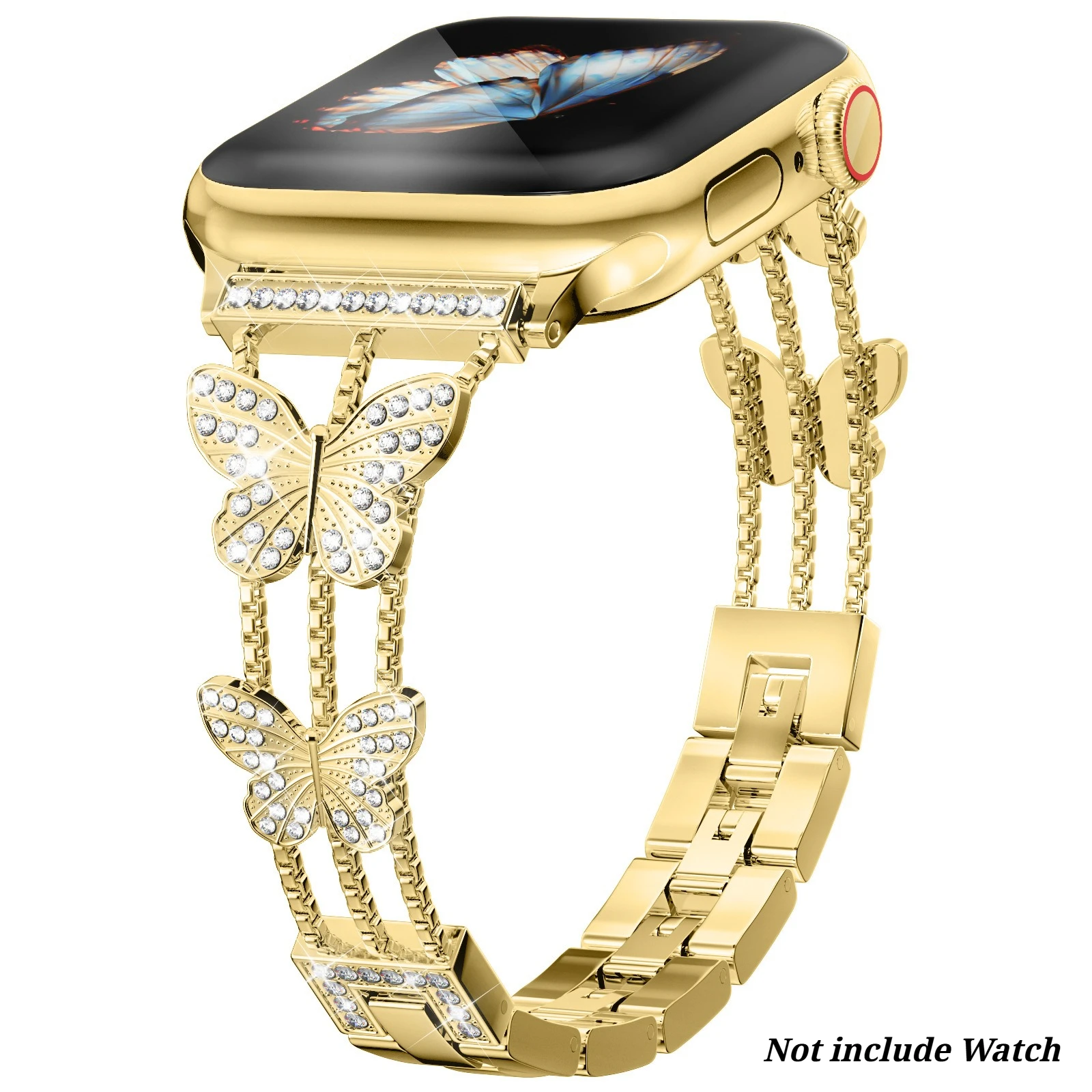 Elegant Butterfly Strap with Diamond Accents - Women's Metal Bracelet