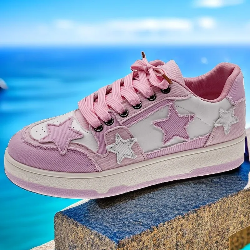 SummerWomensSneakers2023NewStarThickBottomFlatPatchworkColor