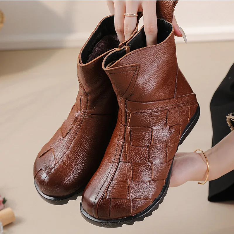 Stivaletti Intrecciati In Vera Pelle Scarpe Invernali In Pelliccia Da Donna Big Size 42 Stivali Chelsea Intrecciati Firmati Stivaletti Invernali In Pe