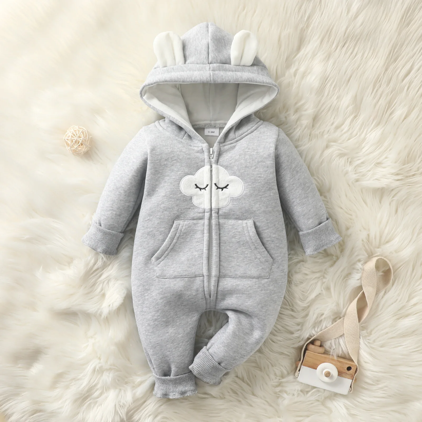 Winter Cute Baby Romper Hooded Cloud, Star, Moon Print Clothes Infant Boy Jumpsuits Newborn Girl Onesie Casual Outfits 4