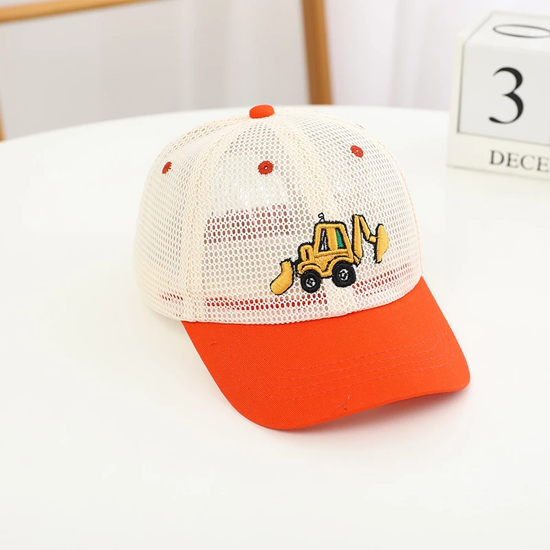 Boys Embroidered Baseball Hat - Bulldozer Excavator Mesh Snapback for Ages 2-8