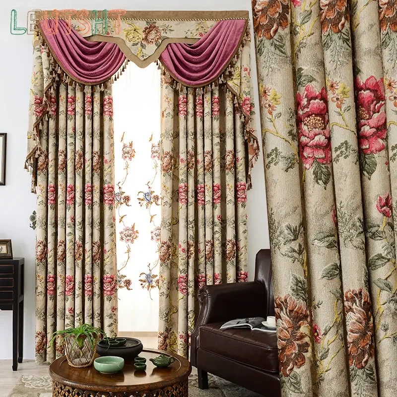 

European Curtains for Living Dining Room Bedroom High Precision Weave Jacquard 4D Embossed Curtains Light Luxury Curtain Valance