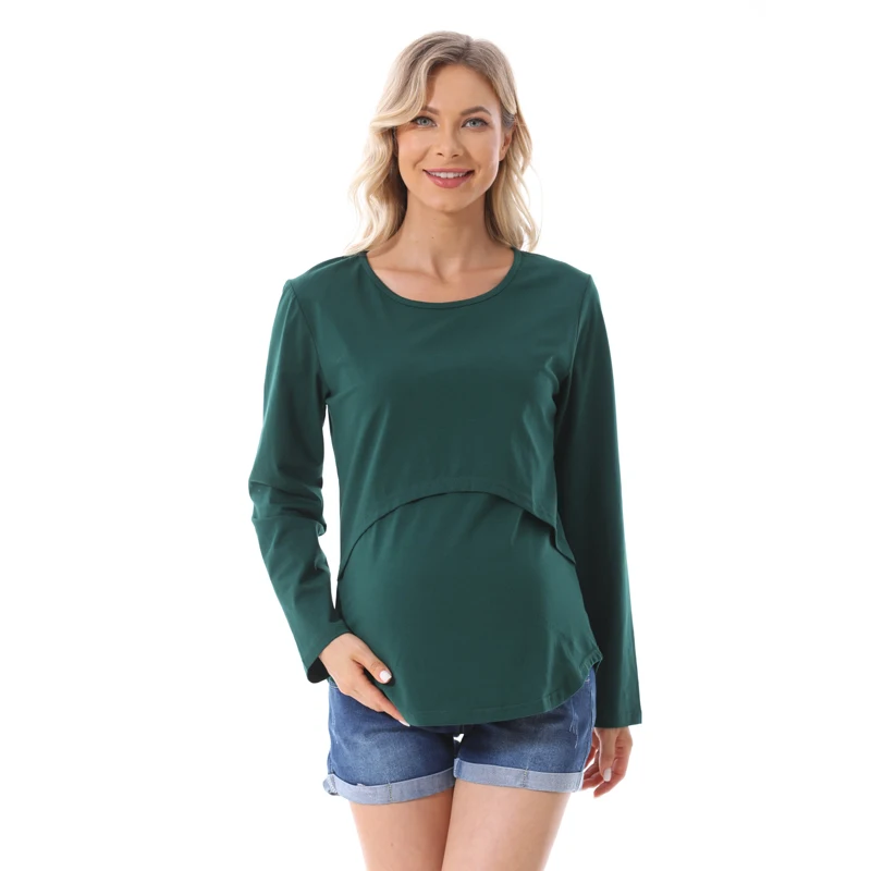 New Maternity Clothes Womens LongSleeve Crew Neck Solid Color Nursed Tops Casual T Shirt For Breastfeeding 4