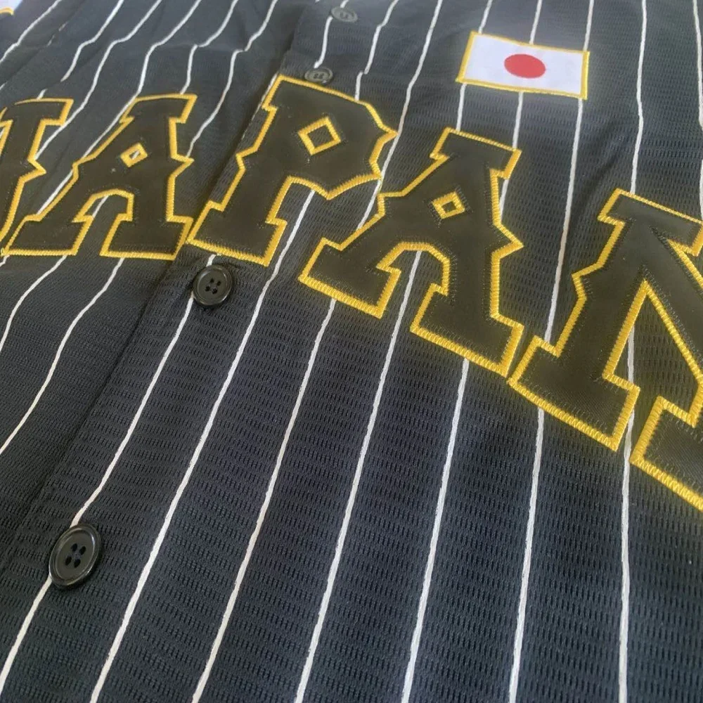 Baseball jerseys Japan OHTANI Jersey Sewing Embroidery Outdoor sportswear Cheap high-quality Hip Hop Black White stripe