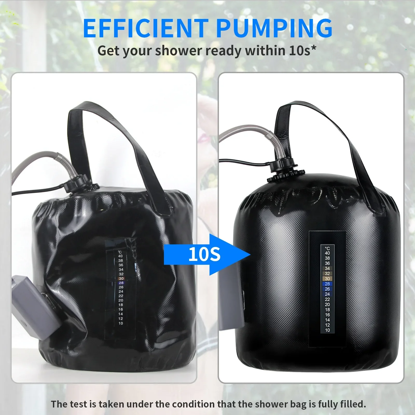 Portable Shower Solar Shower with Hot Water 20L Camping Shower Bag with Electric Air Pump Camp for Beach Camping Trip