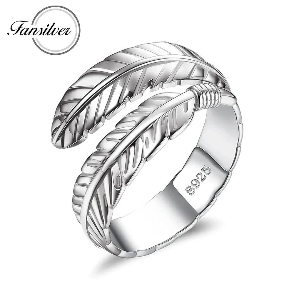 

Fansilver 1pc 925 Sterling Silver Feather Ring for Women Adjustable Angel Wings Rings Minimalist Open Adjustable Ring