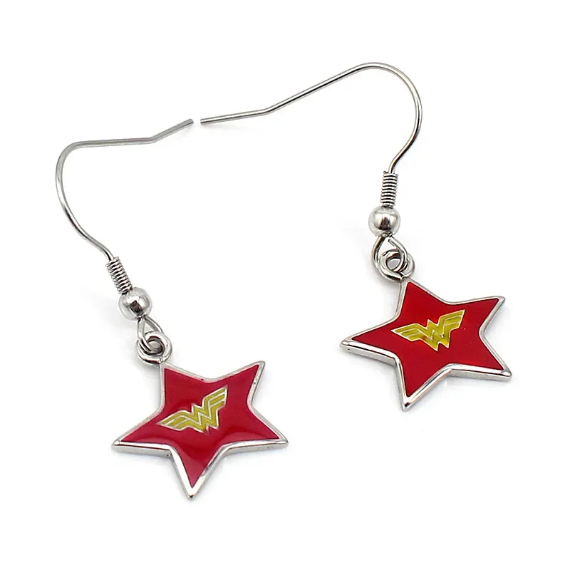 2017 New Design 316L Stainless Steel Red Five-pointed Star Dangle Earrings Wonder Women Drop Earrings in Jewelry 4