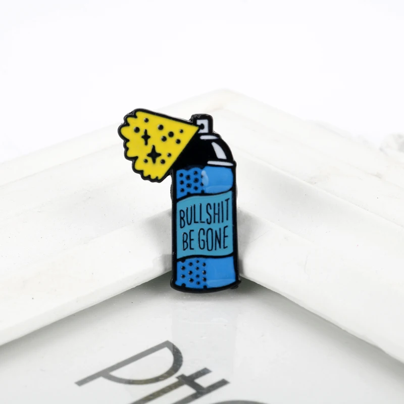 Creative Blue Spray Bottle BULLSHIT BE GONE Badge Brooch Pins Trendy Cartoon Alloy Enamel Lapel Pin Jewelry Gift For Friends