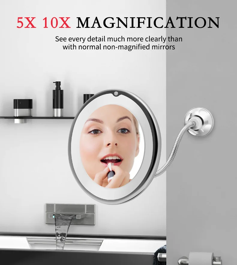 LED Makeup Flexible Mirror Illuminated Magnifying Vanity Mirrors with Light