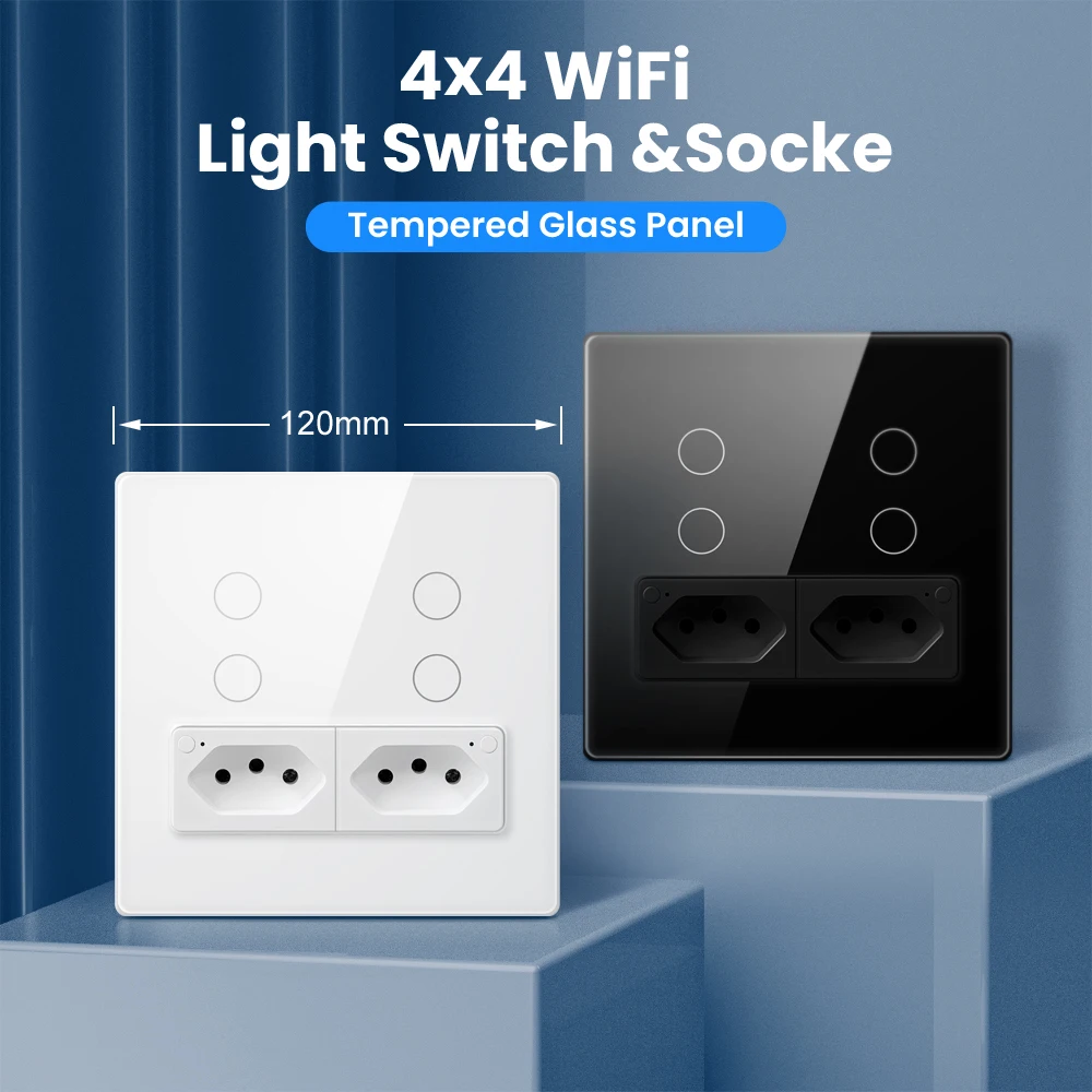 Description Picture 2 of itemAVATTO Tuya WiFi Wall Switch & Socket, 4X4 Glass Panel 4 Buttons Brazil Smart Light Switch Works With Alexa Google Home Ailce