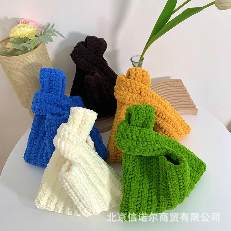 

Wool Crochet Waist Bag Women Handbags Designer Knitting Tote Small Woven Bags for Women Handmade Braided Shoulder Crossbody Bag