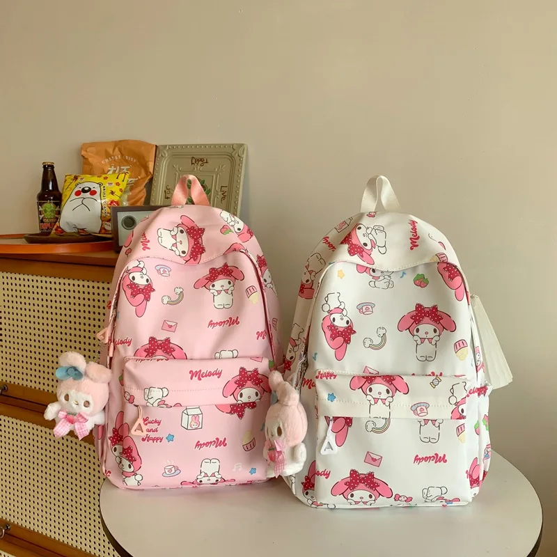 Printed Graffiti Student Girl Backpack Waterproof Backpack Sanrio Melody Niche Cute Versatile Campus School Bag Korean Girl