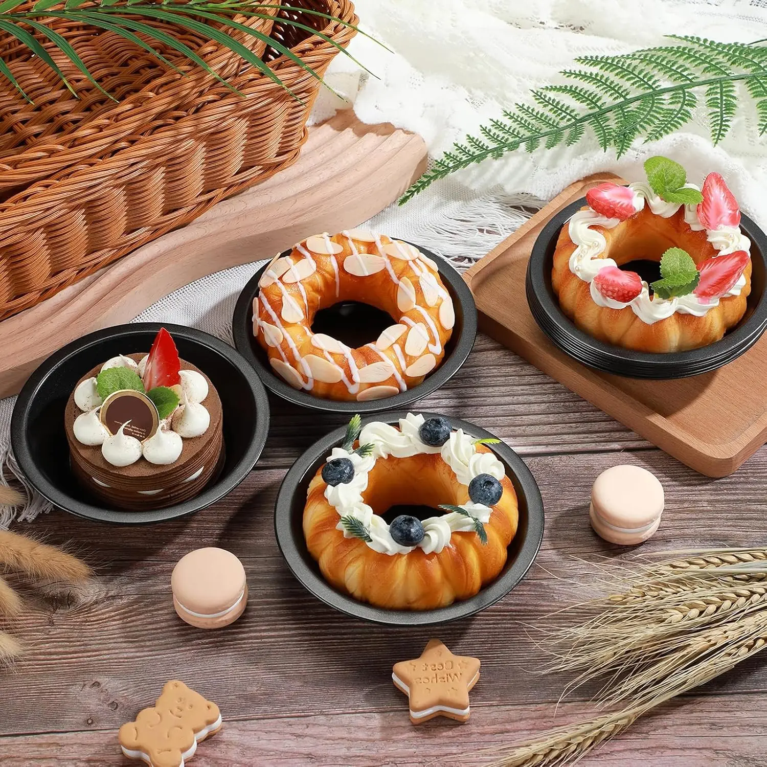 4pcs Hamburger bun baking pan Round cake oven mold Non-stick baking pan Household oven round mold