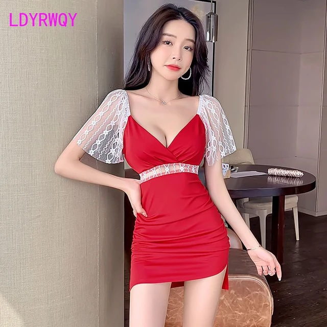 New summer low-cut v-neck open breast and buttocks sexy dress Women's  nightclub temperament shows thin summer night - AliExpress