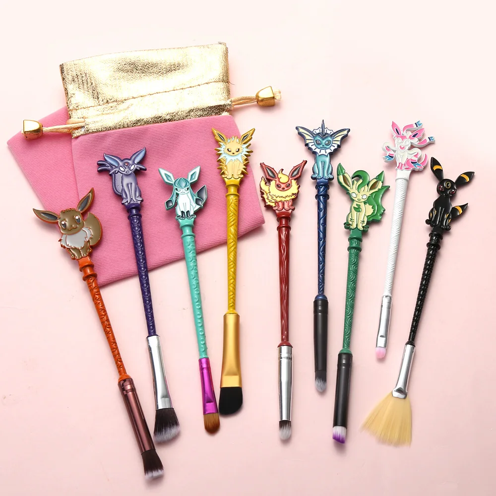 

9pcs Eevee cartoon Pokemon anime figure girl makeup brush accessories Kawaii Eevee Women Beauty Tools birthday Christmas gift