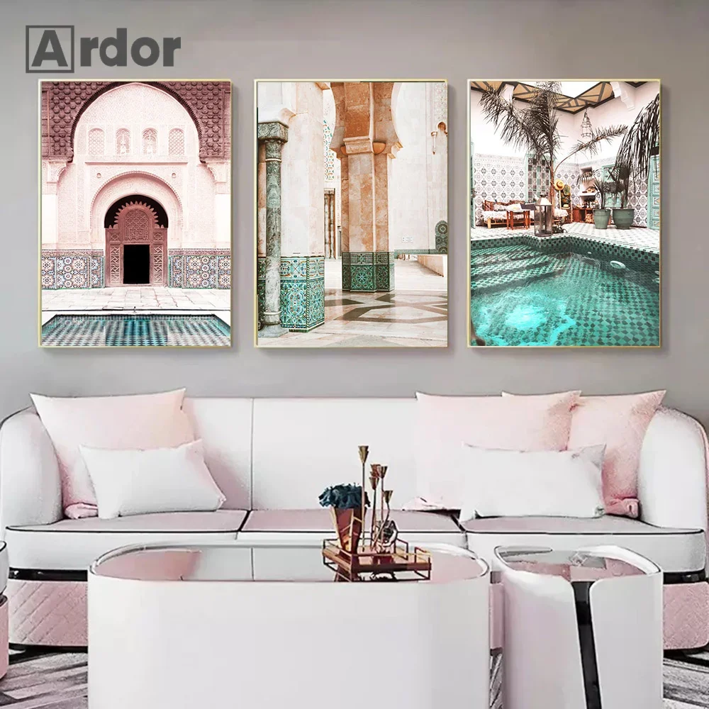 

Morocco Building Door Canvas Painting Art Mosque Architecture Landscape Poster Modern Pint Wall Art Pictures Living Room Decor