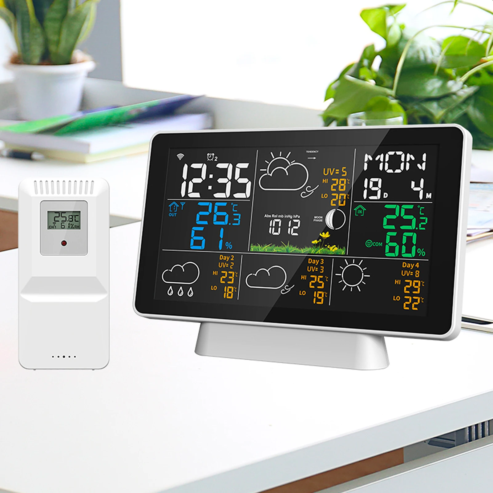 OEM Manufacturer Home Weather station with 7 in 1 Integrated thermo-hygro,  Wind, Rain, UV and Sunlight Sensor