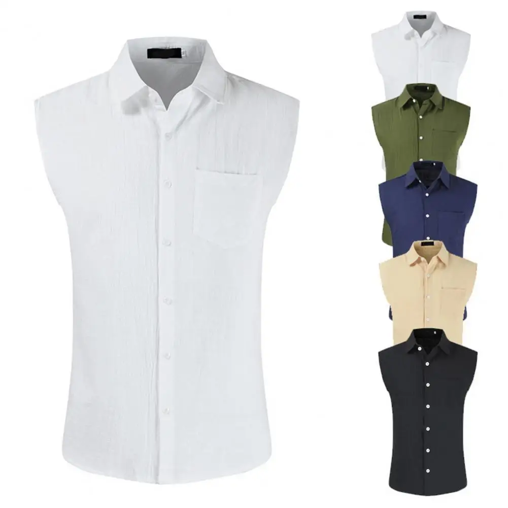 

Повседневная мужская рубашка без рукавов, однотонная летняя модель без рукавов