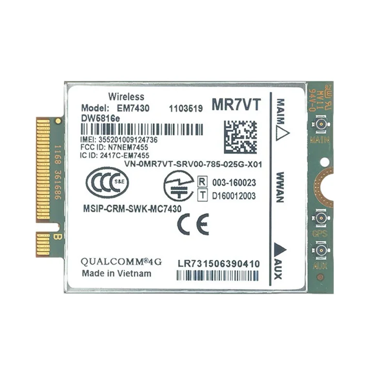 클래식-EM7430 WWAN 카드+ 3X 안테나 델 래티튜드/프리시전 노트북용 DW5816E CAT6 TEL 4G 모듈 M2 IoT WWAN USB 어댑터