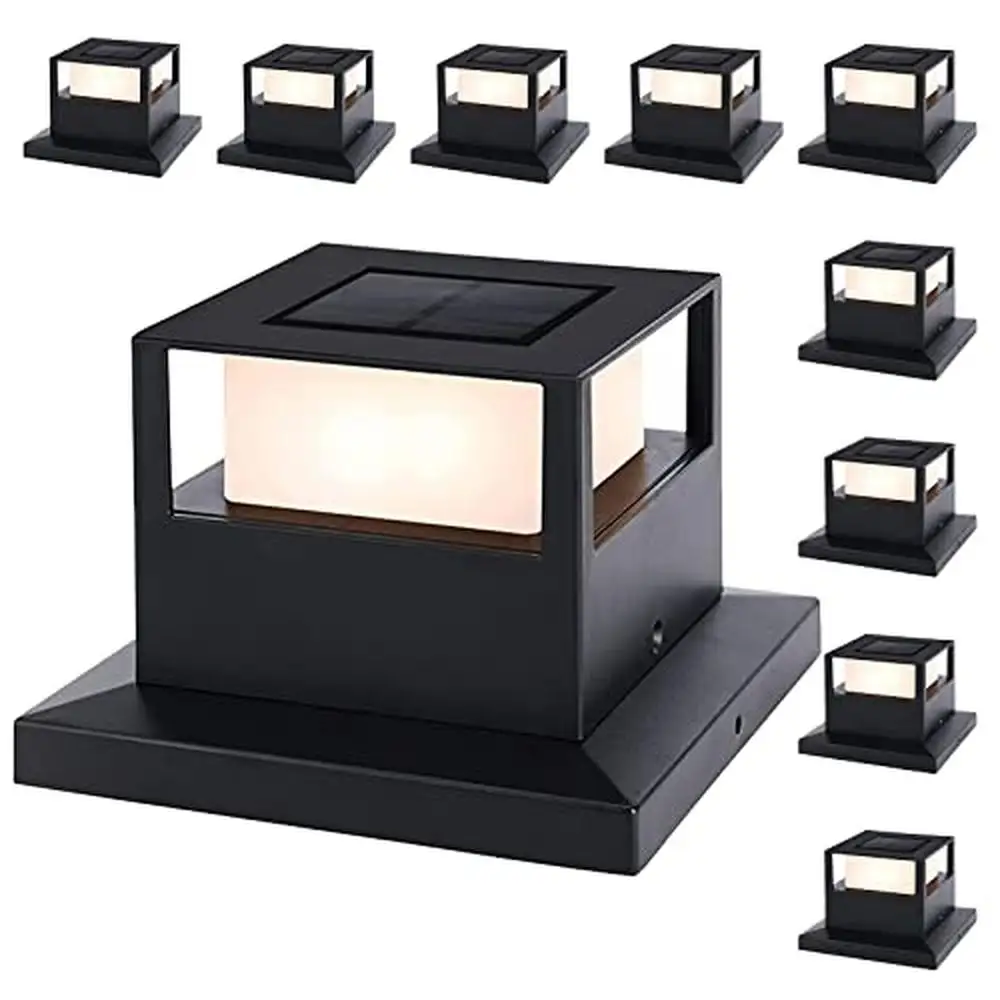 Outdoor Solar Fence Post Lights 10 Pack SMD LEDs Waterproof Decorative Garden Deck Lighting Sun-Powered Easy DIY Install Weather