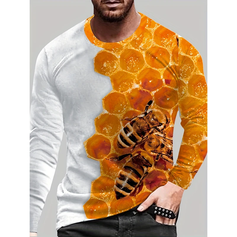 Casual Long Sleeve Bee Print T Shirt