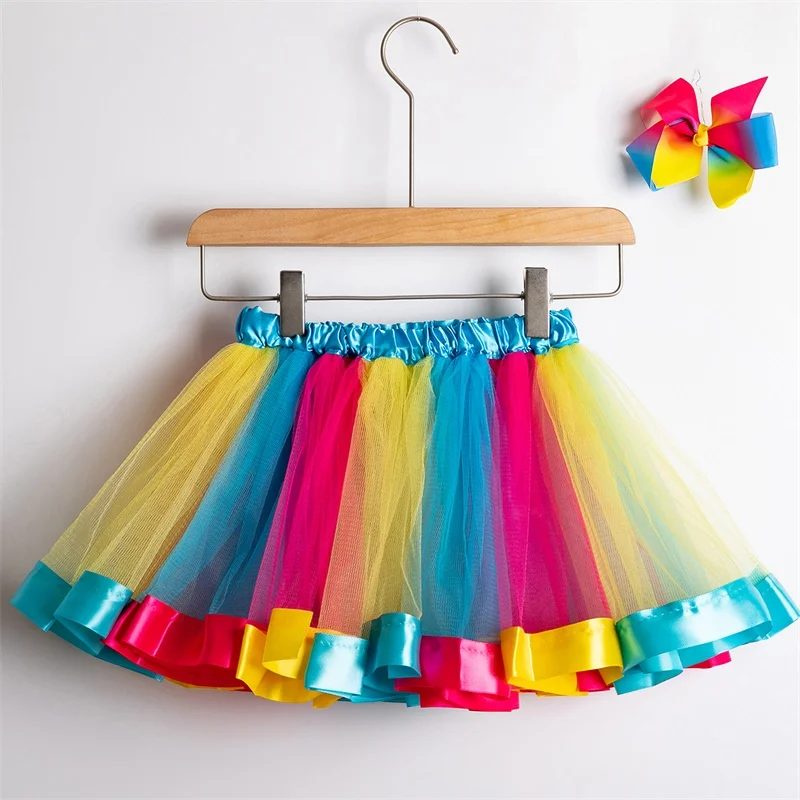 Girls Tutu Skirt Rainbow Princess Dresses Mini Pettiskirt Costume Party Ballet Dance